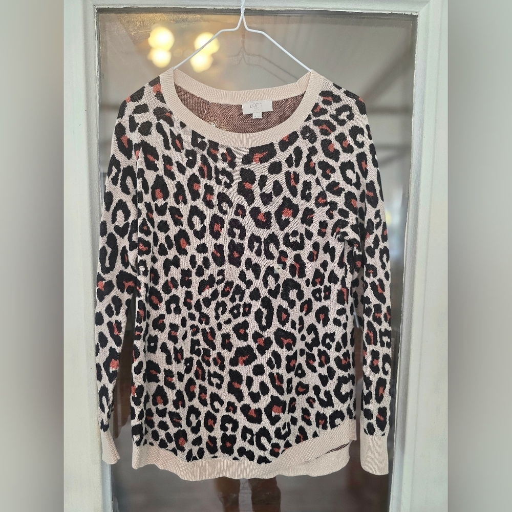 LOFT Animal Print Cheetah Leopard Sweater Long Sleeve Small Petite Ann Taylor